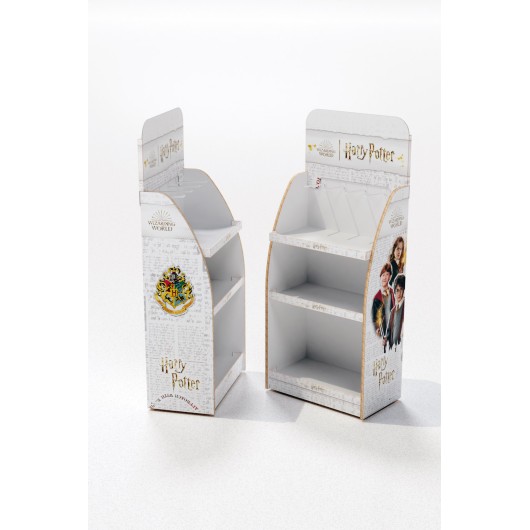 EXPOSITOR 1/4 PALET CARTON 3 BALDAS + 4 GANCHOS HARRY POTTER GOLD