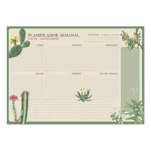 BLOC PLANIFICADOR SEMANAL A3 BOTANICAL CACTI ESPAÑOL KOKONOTE