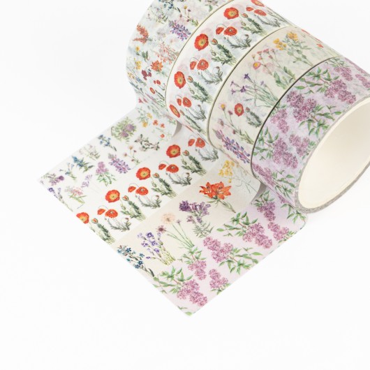 SET 4 WASHI TAPE BOTANICAL WILD FLOWERS KOKONOTE