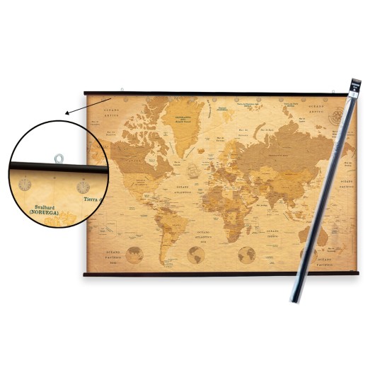 PACK COLGADOR CON POSTER MAPA MUNDO VINTAGE