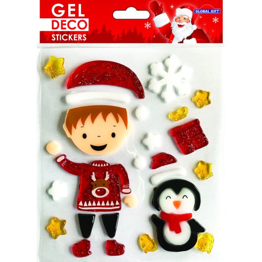 CHRISTMAS DECORATING GEL STICKERS BOY AND PENGUIN