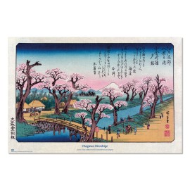 CHERRY TREES IN BLOOM ON THE EMBANKMENT AT KOGANEI UTAGAWA HIROSHIGE POSTER
