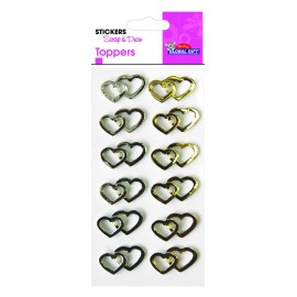 STICKERS TOPPER SCRAP & DECO HEARTS GOLD AND SILVER RELIEF