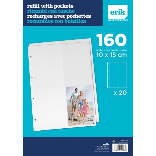 RECAMBIO ALBUM FOTO DE 40 PAGINAS DE 4 BOLSILLOS 10X15CM