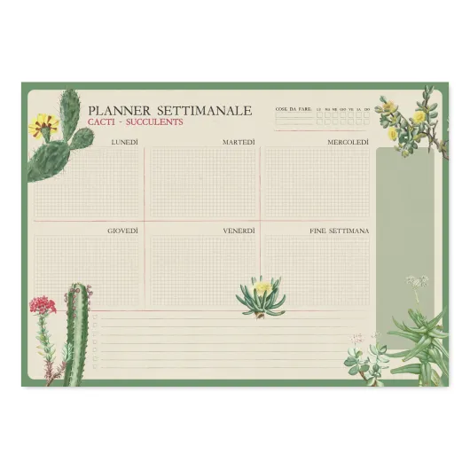 BLOC PLANIFICADOR SEMANAL A3 BOTANICAL CACTI ITALIANO KOKONOTE
