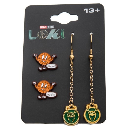 SET PENDIENTES MARVEL LOKI CORONA Y MISS MINUTES