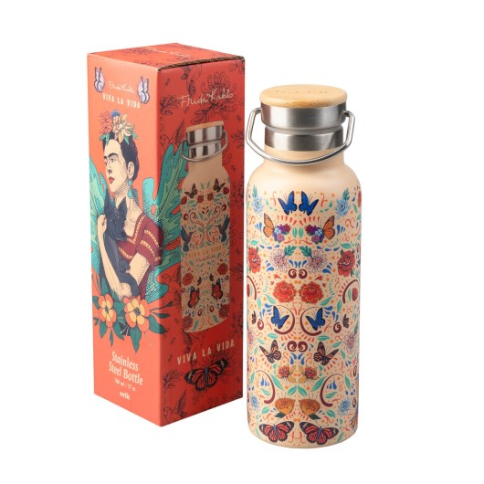 BOTELLA METALICA CON ASA FRIDA KAHLO VIVA LA VIDA