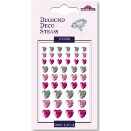 PEGATINAS DIAMOND DECO STRASS CORAZONES ROSAS Y PLATEADOS