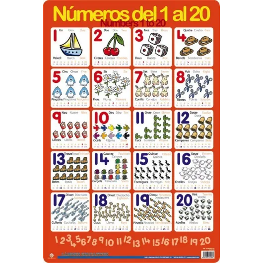 LAMINA EDUCATIVA CATALAN NUMEROS DEL 1 AL 20