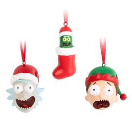 SET DE 3 ADORNOS DE NAVIDAD RICK & MORTY-RICK, MORTY Y RICK PEPINILLO 2