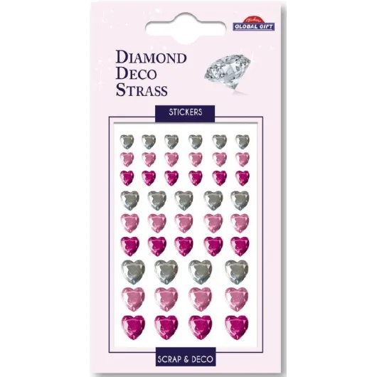 STICKERS DIAMOND DECO STRASS CŒURS ROSES ET ARGENTS