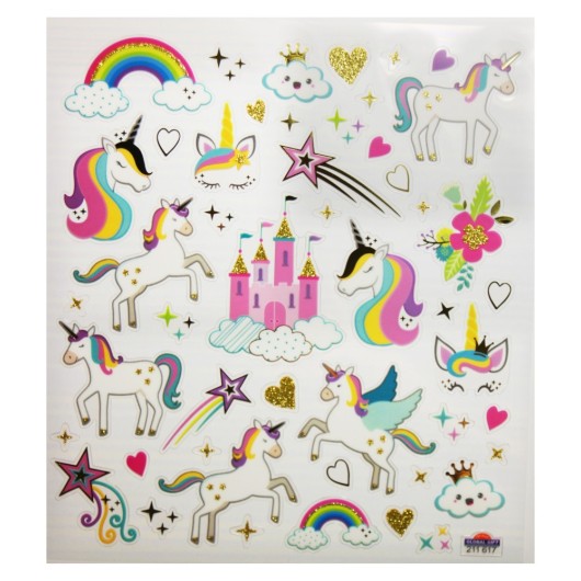 STICKERS CLASSY CHÂTEAU ET LICORNES PAILLETTES