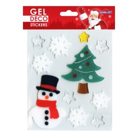 STICKERS GEL DÉCO NOËL BONHOMME DE NEIGE ET SAPIN