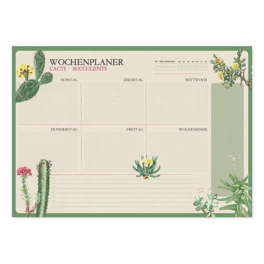 BLOC PLANIFICADOR SEMANAL A3 BOTANICAL CACTI ALEMAN KOKONOTE