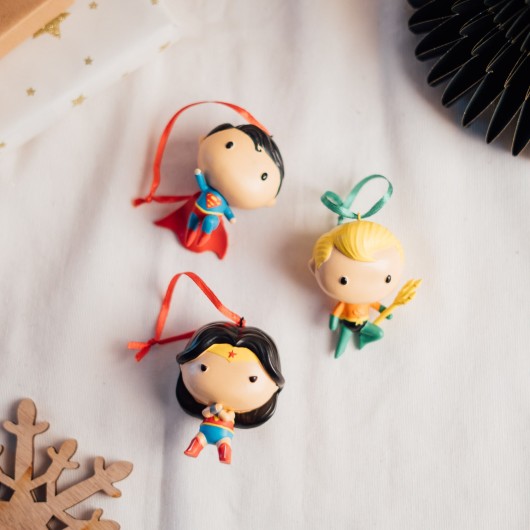 SET 3 DECORAZIONI DI NATALE DC COMICS-SUPERMAN, WONDER WOMAN E AQUAMAN