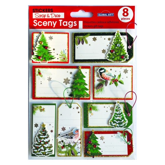 ADESIVI SCENY TAG NATALE ABETI