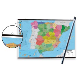 PACK COLGADOR CON POSTER MAPA ESPAÑA FISICO POLITICO