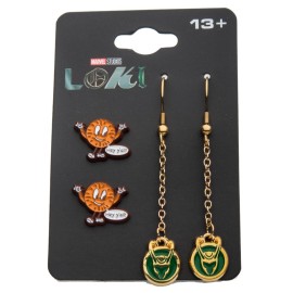 SET PENDIENTES MARVEL LOKI CORONA Y MISS MINUTES 2