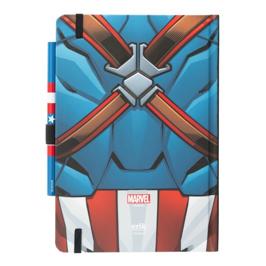 CUADERNO PREMIUM A5 COM ESFEROGRÁFICA MARVEL CAPITAN AMERICA - UNIFORME