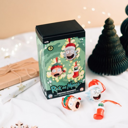 KIT DE 3 ENFEITES DE NATAL RICK & MORTY - RICK, MORTY Y RICK PEPINO