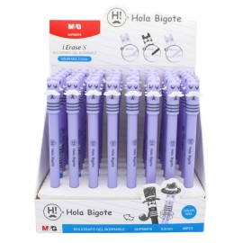 DISPLAY ESFEROGRÁFICA GEL APAGÁVEL HOLA BIGOTE LILA 0.5MM COLOR AZUL
