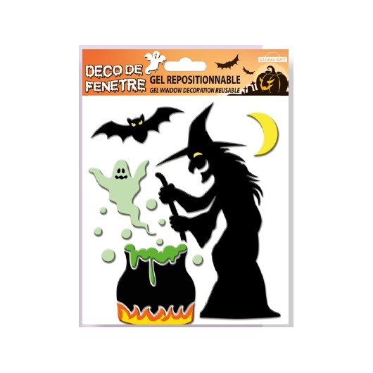 AUTOCOLANTES EM GEL DECO HALLOWEEN BRUXA E CALDEIRÃO