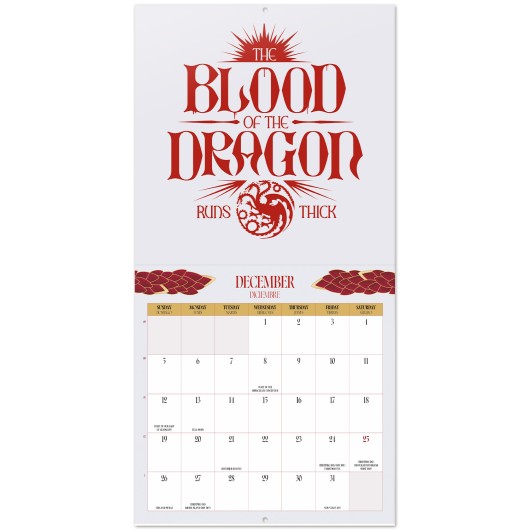 CALENDÁRIO 2027 30X30 HOUSE OF THE DRAGON TEMPORADA 3 US