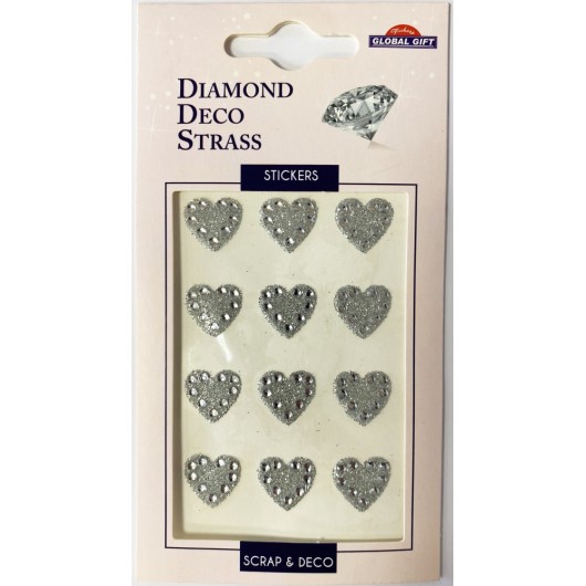 AUTOCOLANTES DIAMOND DECO STRASS CORAÇÕES PRATEADOS