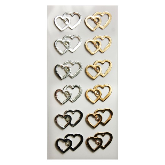 AUTOCOLANTES TOPPER SCRAP & DECO CORAÇÕES OURO E PRATA RELEVO